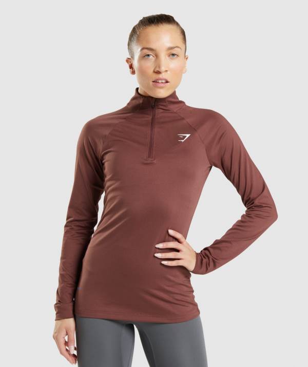 Damske Pulovre Gymshark Training 1/4 Zip Ruzove Hnede | KY4912736